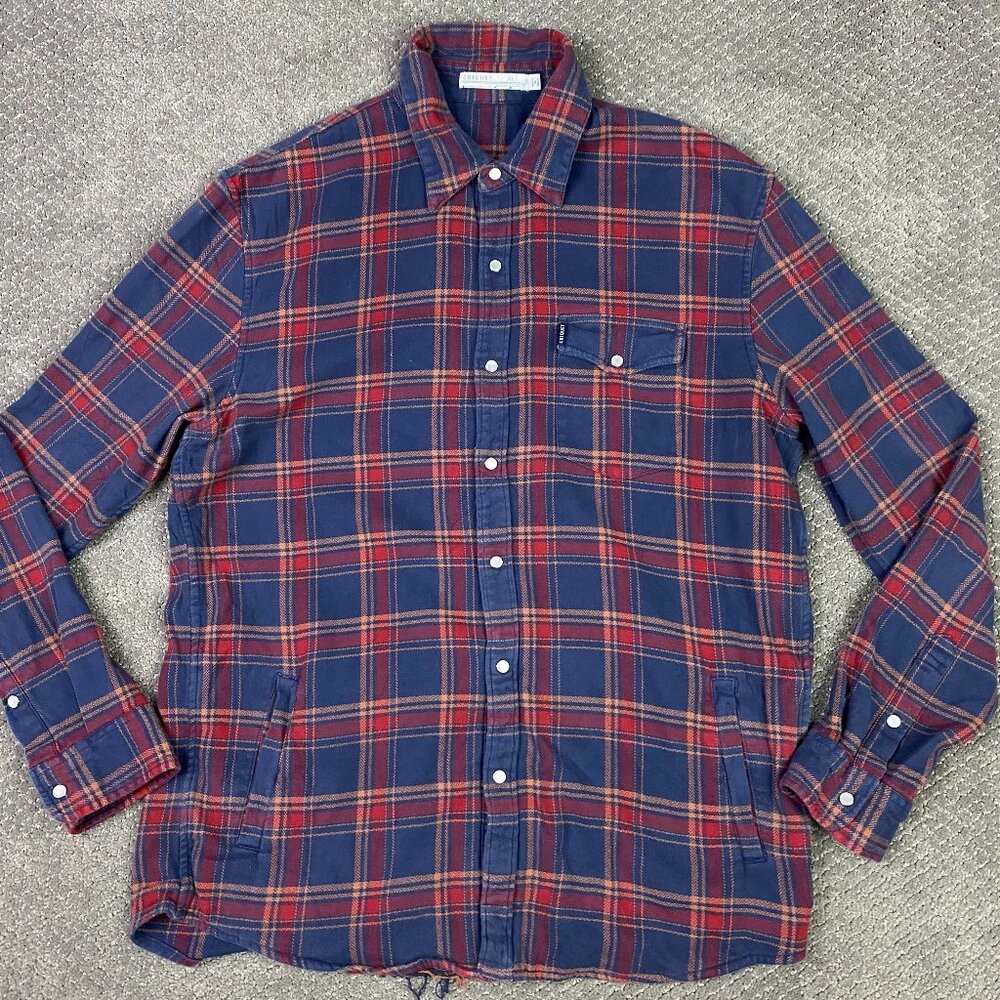 Criquet Flannel Pearl Snap Shirt Jacket Shacket Heavyweight Men's XL Plaid Red